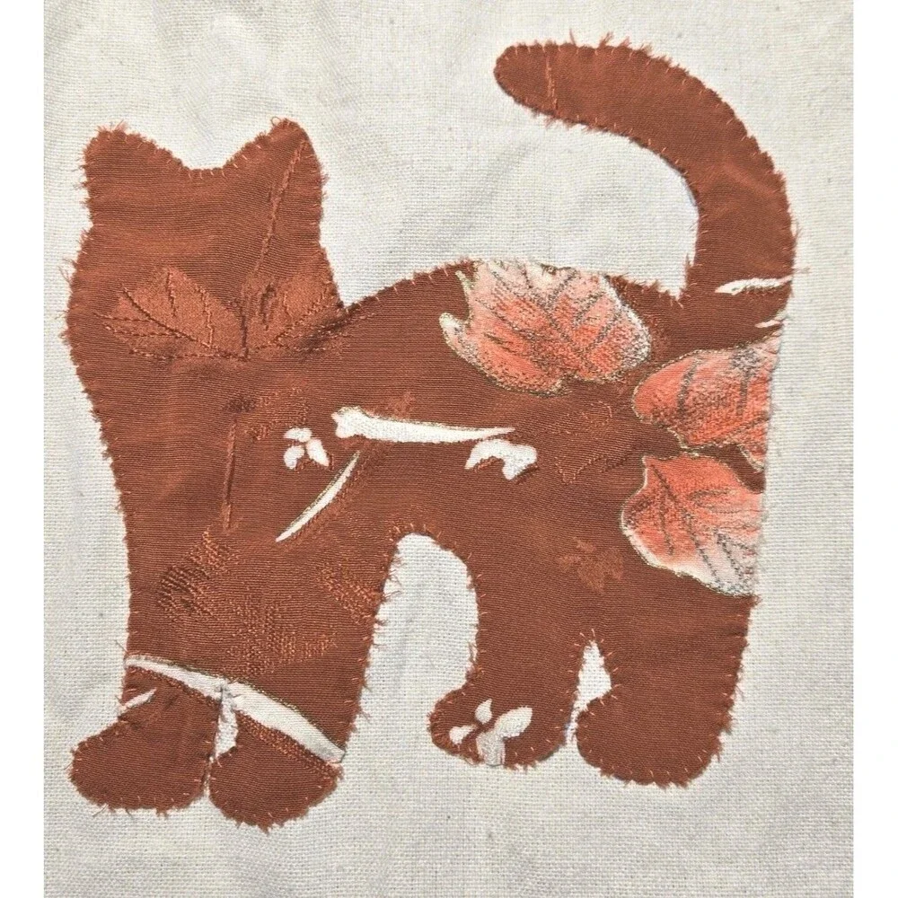 Cute Fall Canvas Tote Bag Y2K Boho Kitty Leaf 100% Cotton Handbag